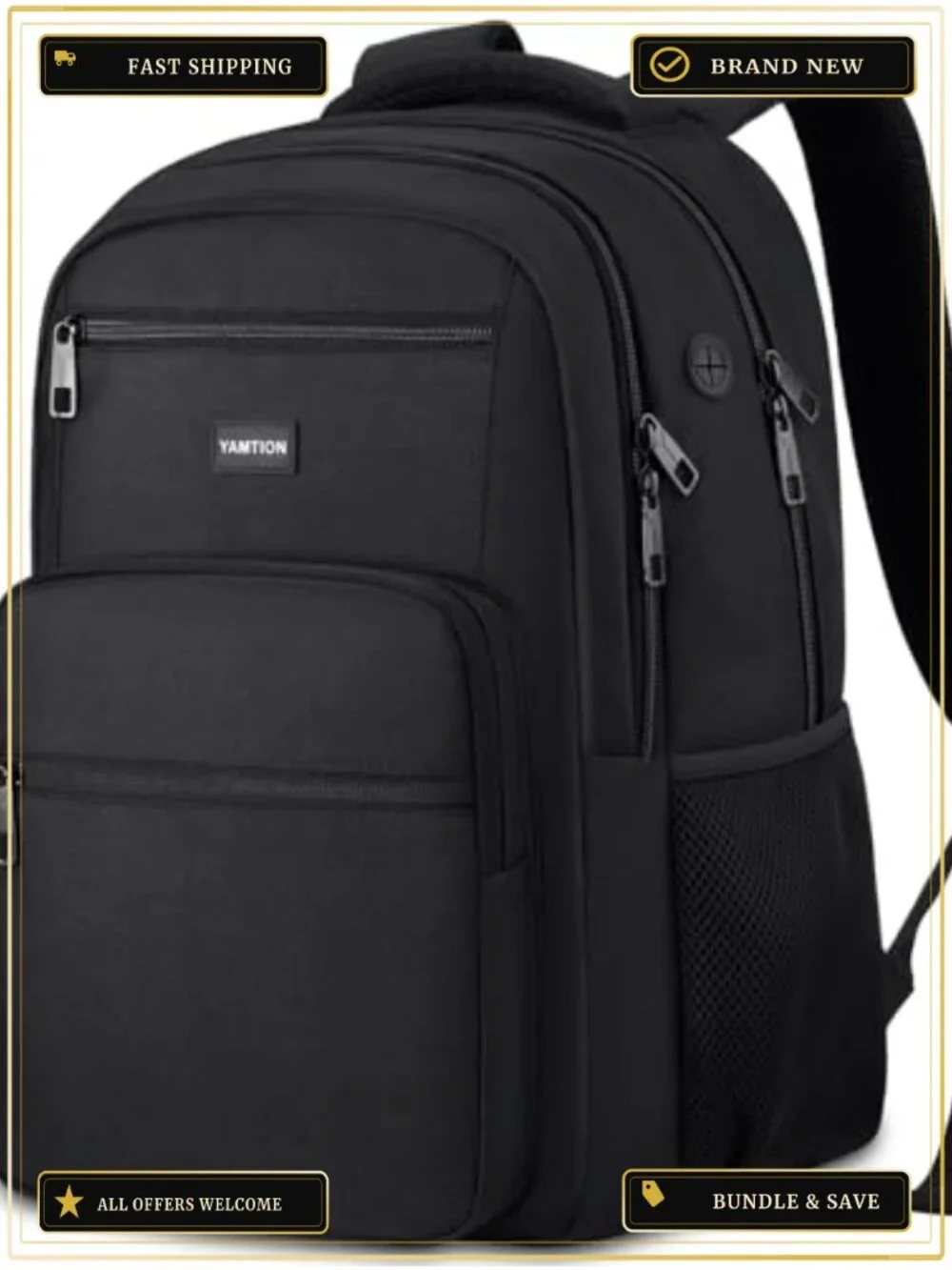 Laptop Backpack Water Resistant Polyester Bookbag for School Work Travel Fits